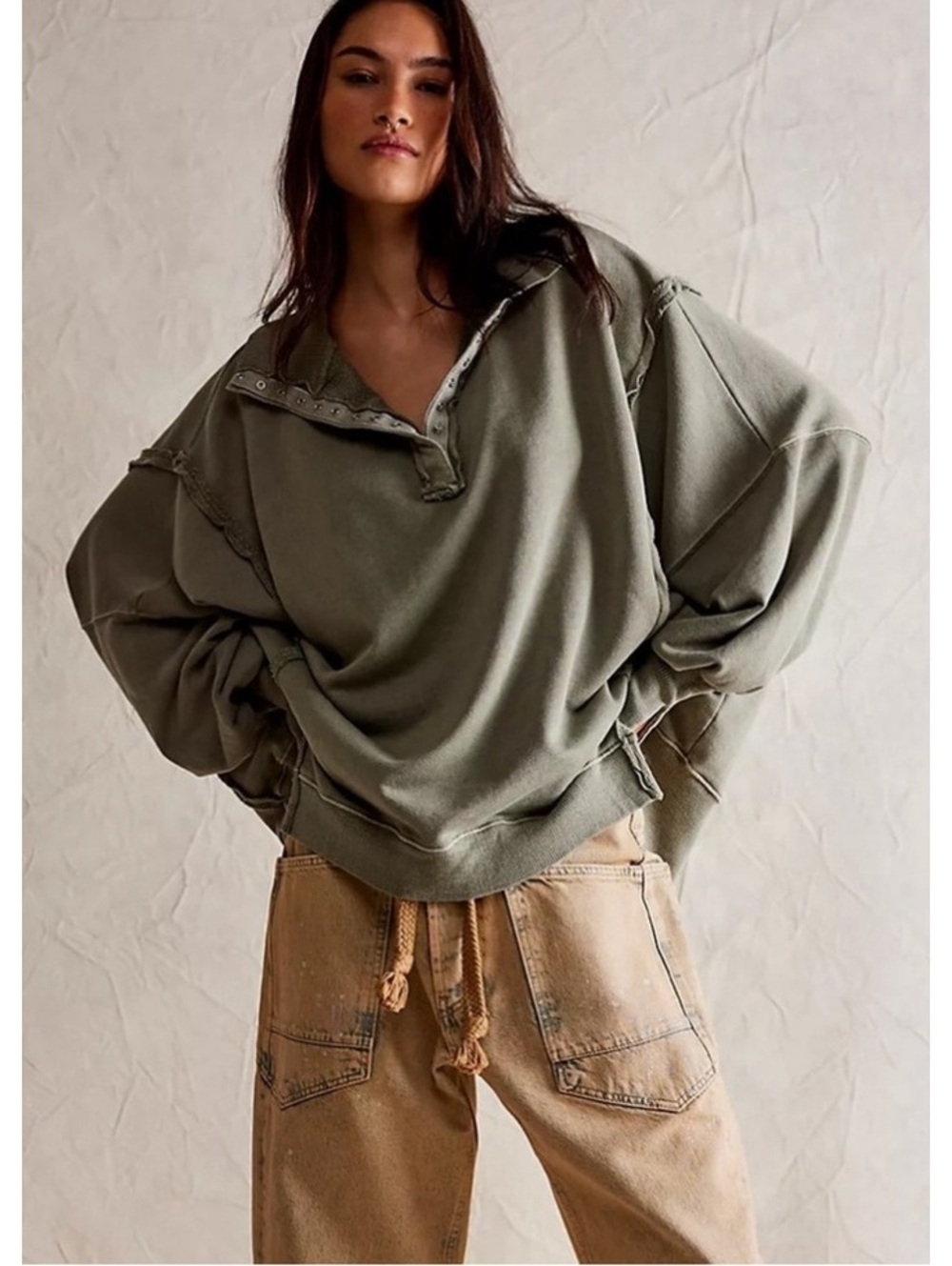 We the Free free people Camden Henley sweatshirt sage green oversized M